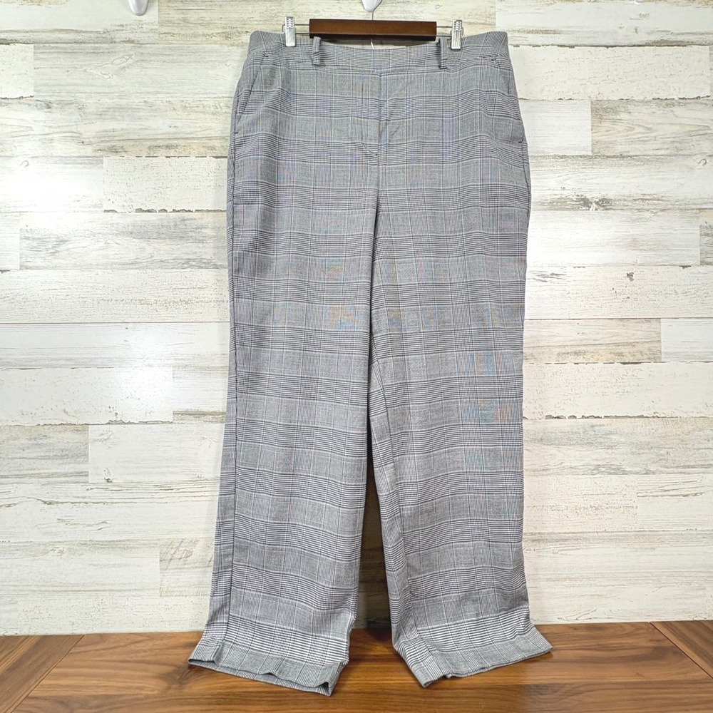 Lane Bryant Trousers Women 18 Gray Glen Plaid Straight Leg Corpcore Preppy Chic